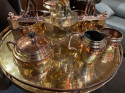Art Nouveau Tea/Coffee Service in Copper and Brass 9 Pieces with Stand