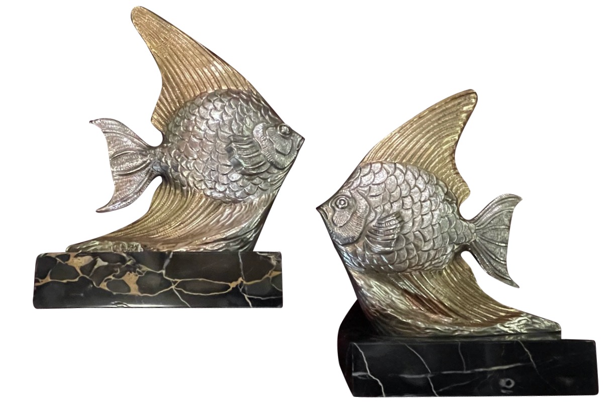 Fish Sculpture Bookends in Silver 