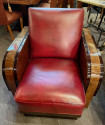Modernist French Wood & Leather Club Chairs
