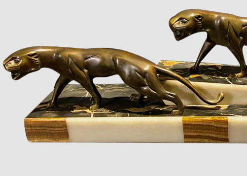 Art Deco Group of Two Panthers by the French Artist Dominique Jean Baptiste Hugues.