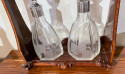 Art Deco Tantalus Set with 2 Geometric Etched Bottles