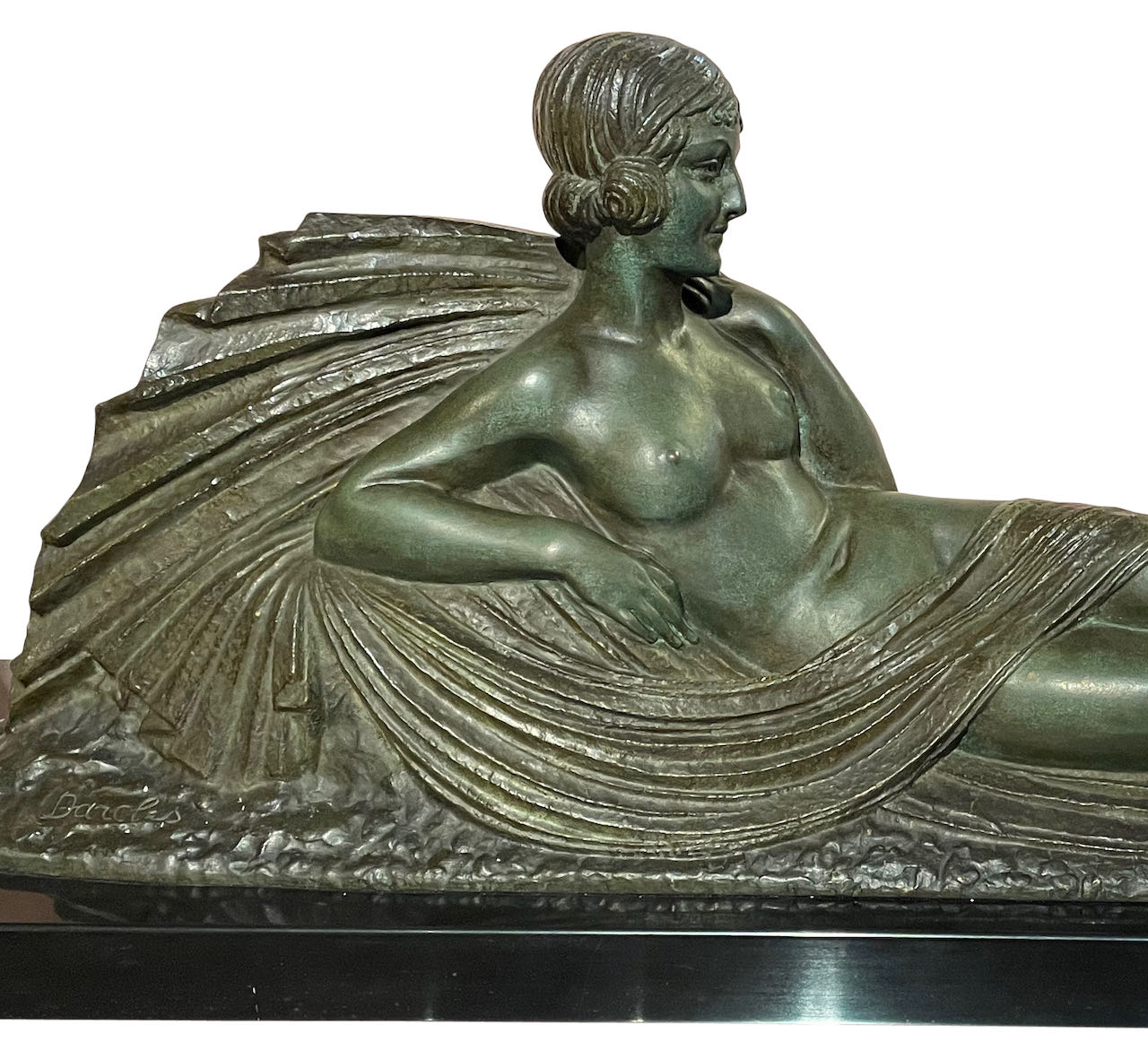 Art Deco Bronze Draped Reclining Woman by Chiparus Darcles