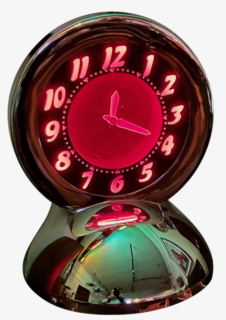 Glo Dial Neon Chrome Desk Clock with Ruby Red Neon