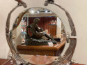 Art Deco Mirror with Eagle Sculpture Supports on Wooden Base