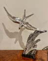 Art Deco Swallow Bronze Sculpture Signed Ouline