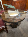Macassar Round Art Deco Coffee Side Table with Center Light