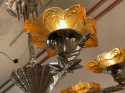 Art Deco Starburst Chandelier with Amber Shades Zig Zag Style