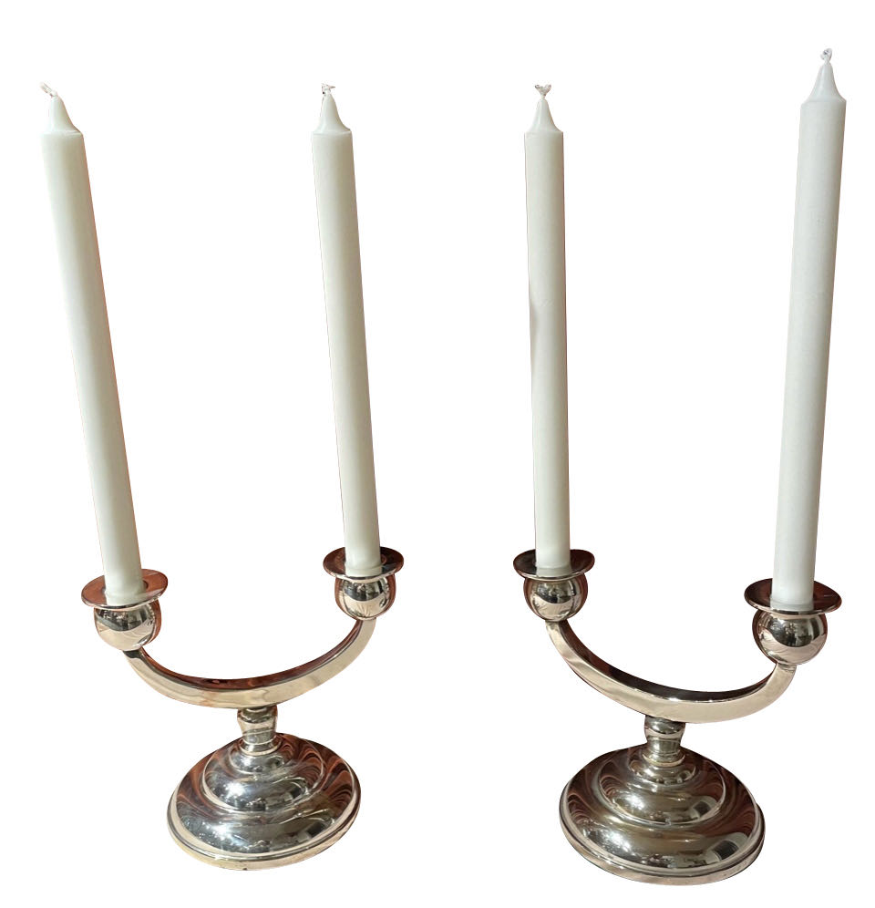 European Art Deco Style Silver Plated Candlesticks