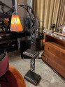 Art Deco Iron and Marble Floor Lamp with Orange Glass Shade
