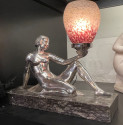 Art Deco Lady Lamp Statue with French Glass