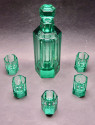 Moser Glass Art Deco Czech Rare Green Decanter Set