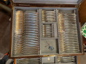 Complete Silverware Service for 12 in Art Deco Storage Cabinet, Bafico of France