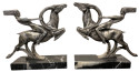 Silvered Bronze Art Deco Statue Pair Horse & Ryder 