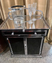 Art Deco Bar or Display Cabinet in Black Glass and Chrome