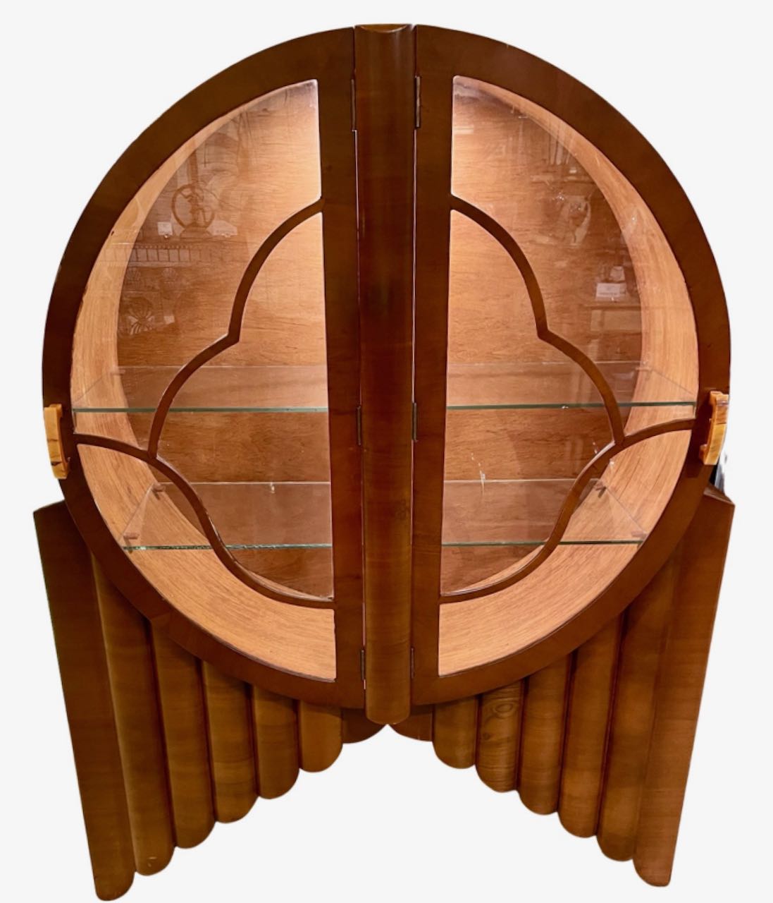 Art Deco Figured Walnut Rocket English Display Cabinet