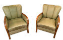 Art Deco Club Chairs with Wood Trim and Light Green Leather