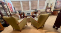 Art Deco Club Chairs with Wood Trim and Light Green Leather