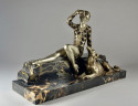 Art Deco Bronze Statue Woman & Borzoi Dog by Molins