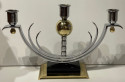 Art Deco Pair of Modernist Candlesticks Chrome Brass and Vitrolite