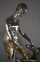 Charles Breton Large Bronze Sculpture of Woman with Borzoi Dog