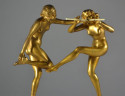 Pierre Le Faguays Gilded Bronze Sculptures Pair Dancers French Art Deco