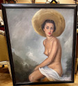 Original Art Deco Nude Painting Oil on Canvas