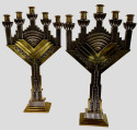 Art Deco Bronze Pair of Candlesticks Silver and Gold
