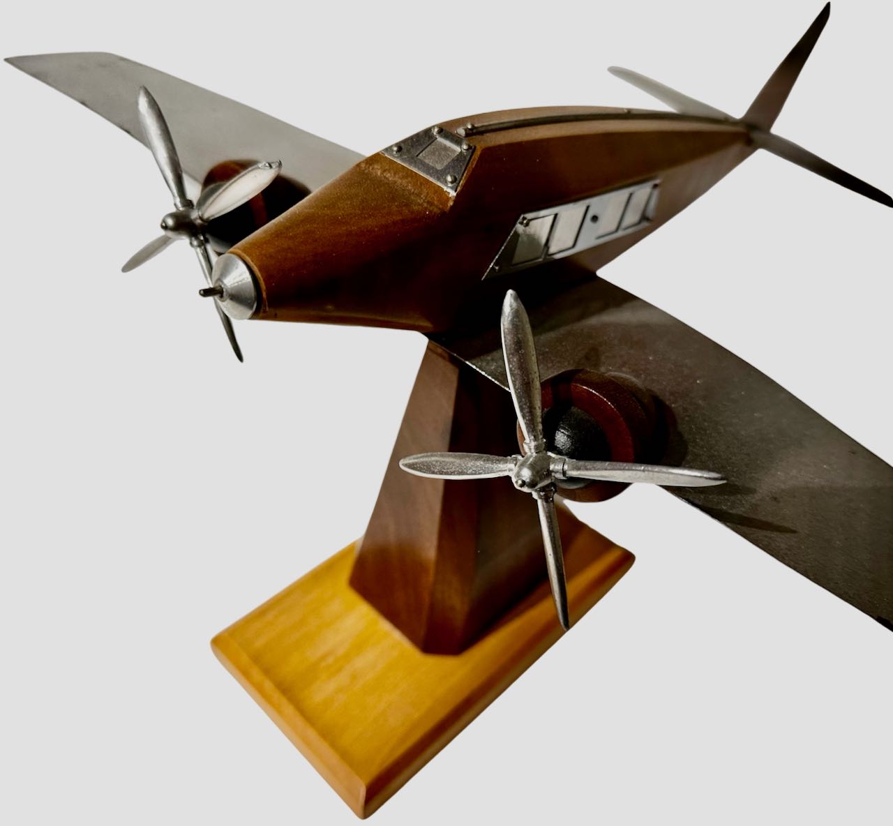 French Model Propeller Airplane Wood Metal Art Deco