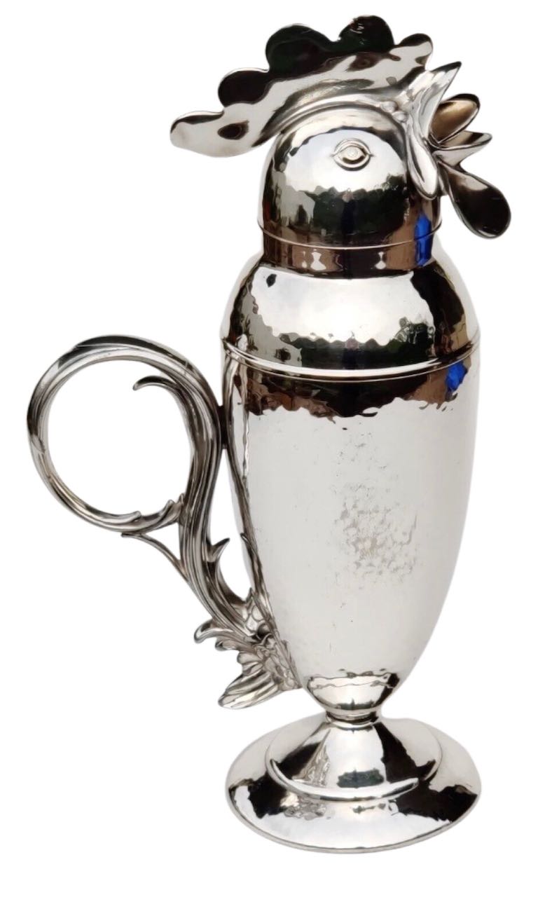 Original 1928 Antique Wallace Brothers Silver Plated Rooster Cocktail Shaker, Art Deco Rare