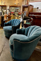Art Deco Style Channel Back Upholstered Velvet Chairs on Castors