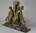 Joseph Descomps Large Art Deco Bronze Two Women with Flower Garlands 