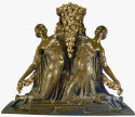 Joe Descomps Large Art Deco Bronze Two Women with Flower Garlands 