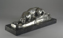 Louis Carvin Cubist Bronze Panther Silver-plated on Marble