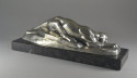 Louis Carvin Cubist Bronze Panther Silver-plated on Marble