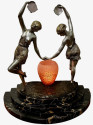 1920's  Art Deco Sculpture in Bronze Signed 'Matto' (Marcel Bouraine), Two Woman With Tambourine and Light