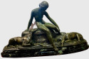 Ary Bitter Bronze Sculpture of Diana with 2 Greyhounds in Nature
