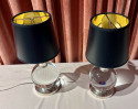 Jacques Adnet and Clear Baccarat Crystal Ball Metal Art Deco Table Lamps