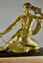 Joe Descomps Sculpture of Diana the Huntress Bronze Art Deco on Onyx Base