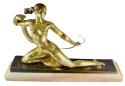 Joe Descomps Sculpture of Diana the Huntress Bronze Art Deco on Onyx Base
