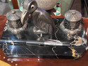Art Deco Desk Set Ink Wells & Penguin Statue French