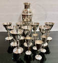 Art Deco Sterling Silver Cocktail Shaker Set with 12 Glasses