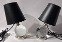 Jacques Adnet and Clear Baccarat Crystal Ball Metal Base Art Deco Table Lamps