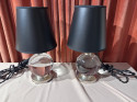 Jacques Adnet and Clear Baccarat Crystal Ball Metal Base Art Deco Table Lamps