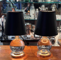 Jacques Adnet and Clear Baccarat Crystal Ball Metal Base Art Deco Table Lamps