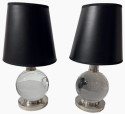 Jacques Adnet and Clear Baccarat Crystal Ball Metal Base Art Deco Table Lamps