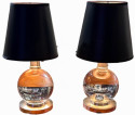 Jacques Adnet and Clear Baccarat Crystal Ball Metal Base Art Deco Table Lamps