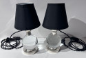 Jacques Adnet and Clear Baccarat Crystal Ball Metal Art Deco Table Lamps