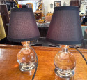 Jacques Adnet and Clear Baccarat Crystal Ball Metal Art Deco Table Lamps