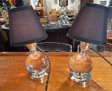 Jacques Adnet and Clear Baccarat Crystal Ball Metal Art Deco Table Lamps