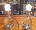 Jacques Adnet and Clear Baccarat Crystal Ball Metal Art Deco Table Lamps